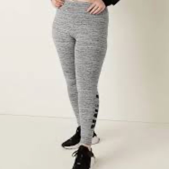 PINK Victoria's Secret Gray Marled Leggings Varsity High Waist Winter. Large NWT - Picture 1 of 7